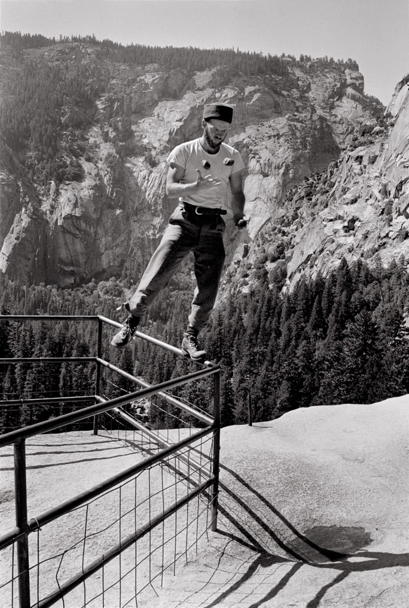 Chuck Pratt balancing delicately above Glacier Point Apron