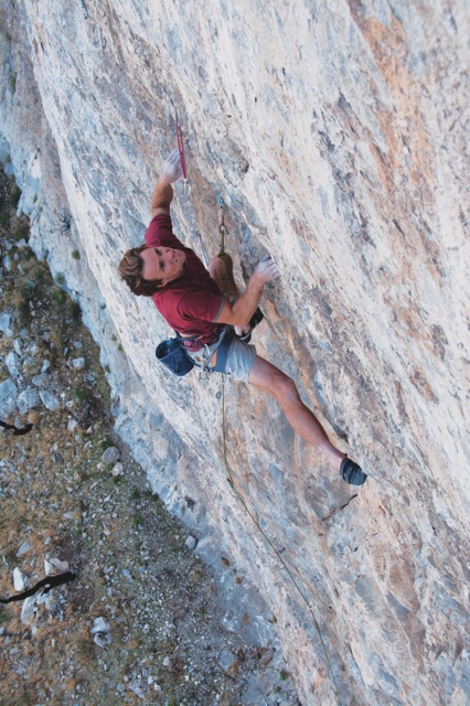 Bill Ohran on his 24-bolt route The Family Jewels (5.13a), at the Diamond. Photo: Jorge Visser